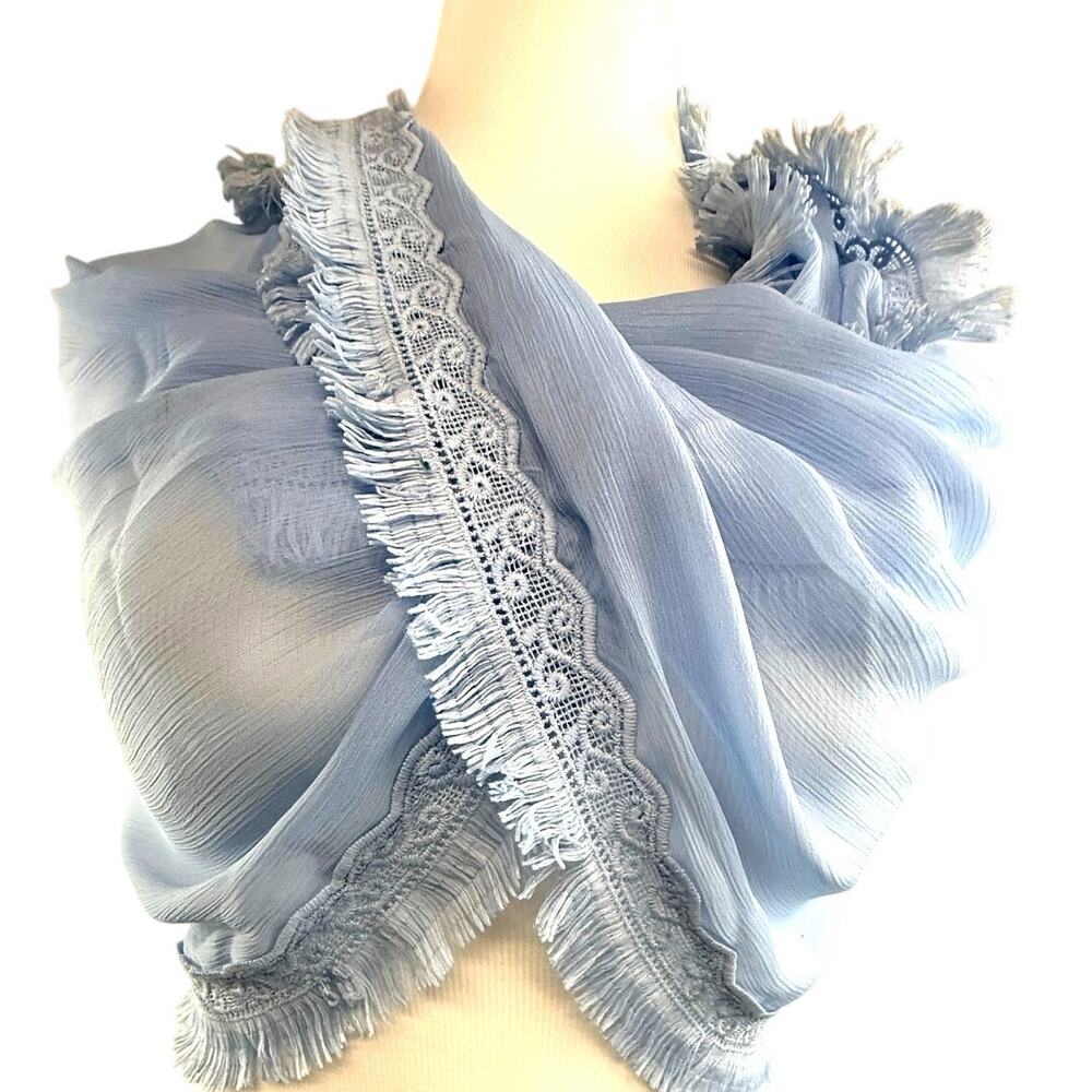 SKU2457 Simply Noelle Light Blue Infinity Scarf Fringe Wrap 62x21 NWOT